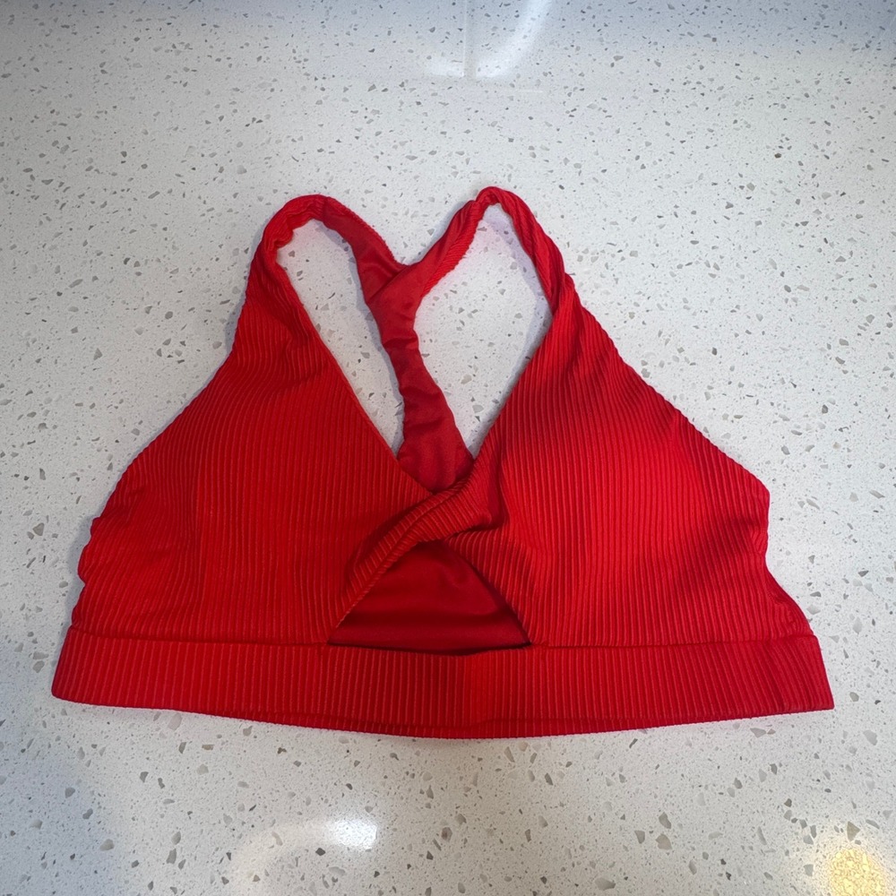 Baltic Born Red Ribbed Twist Front Racerback Sports Bra Size Small S